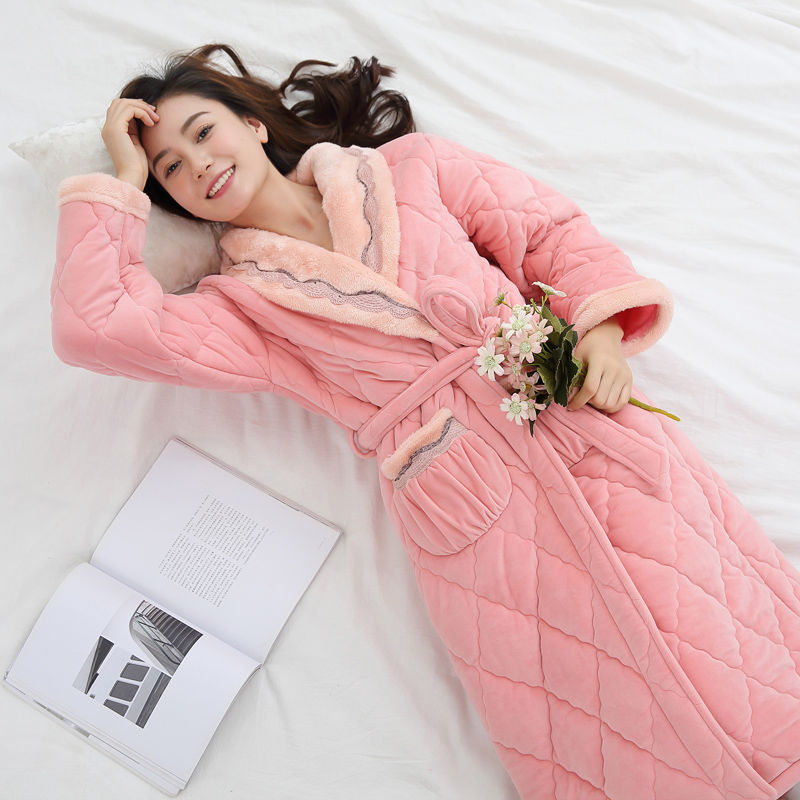 Thickened And Lengthened Coral Fleece Quilted Flannel Winter Clothes