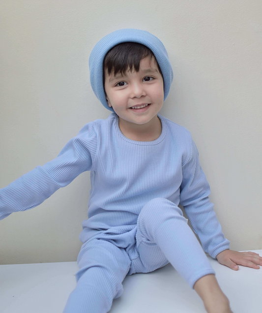 Powder Blue Ribbed Lounge Set Unisex Pyjama