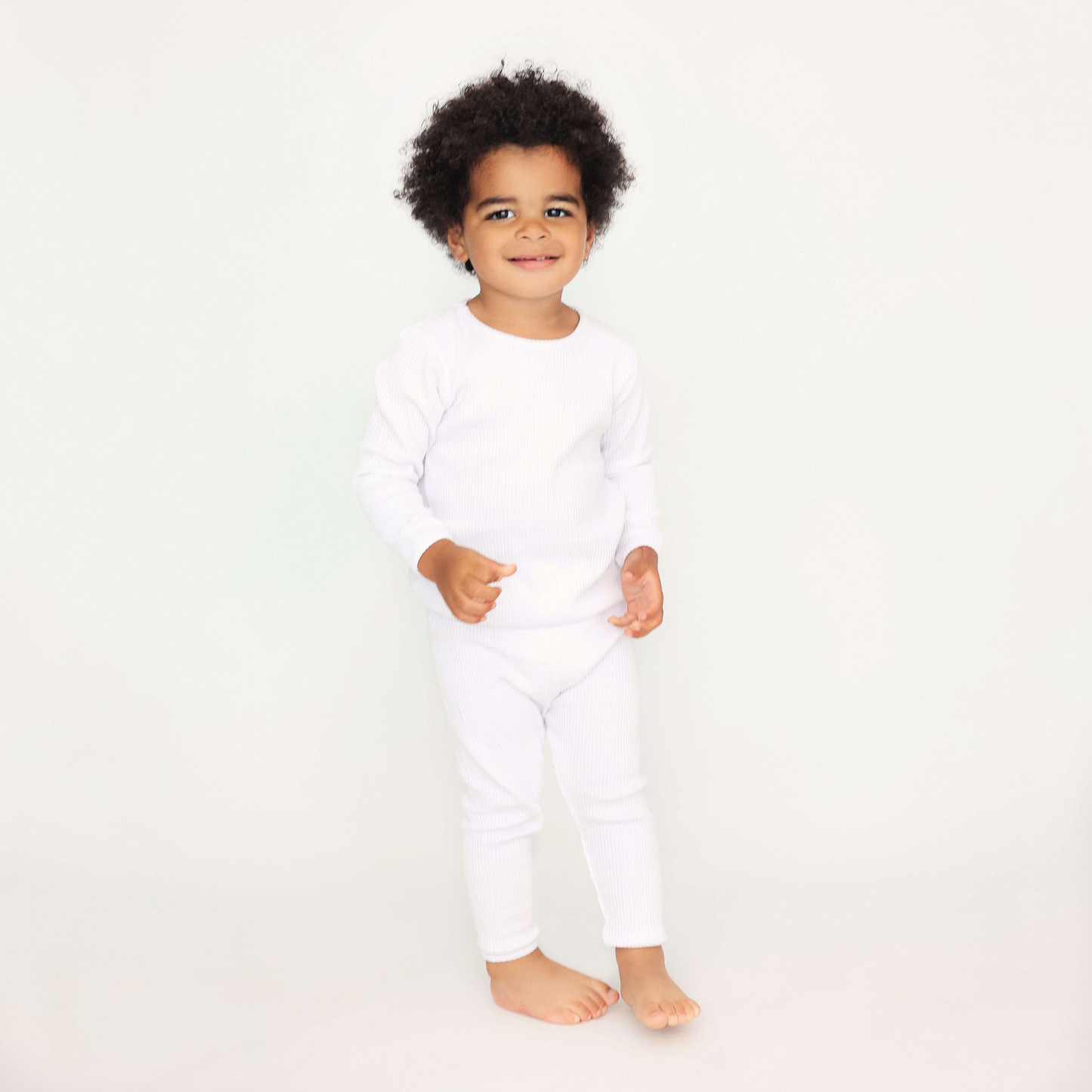 White Ribbed Lounge Set Unisex Pyjama 2 Piece