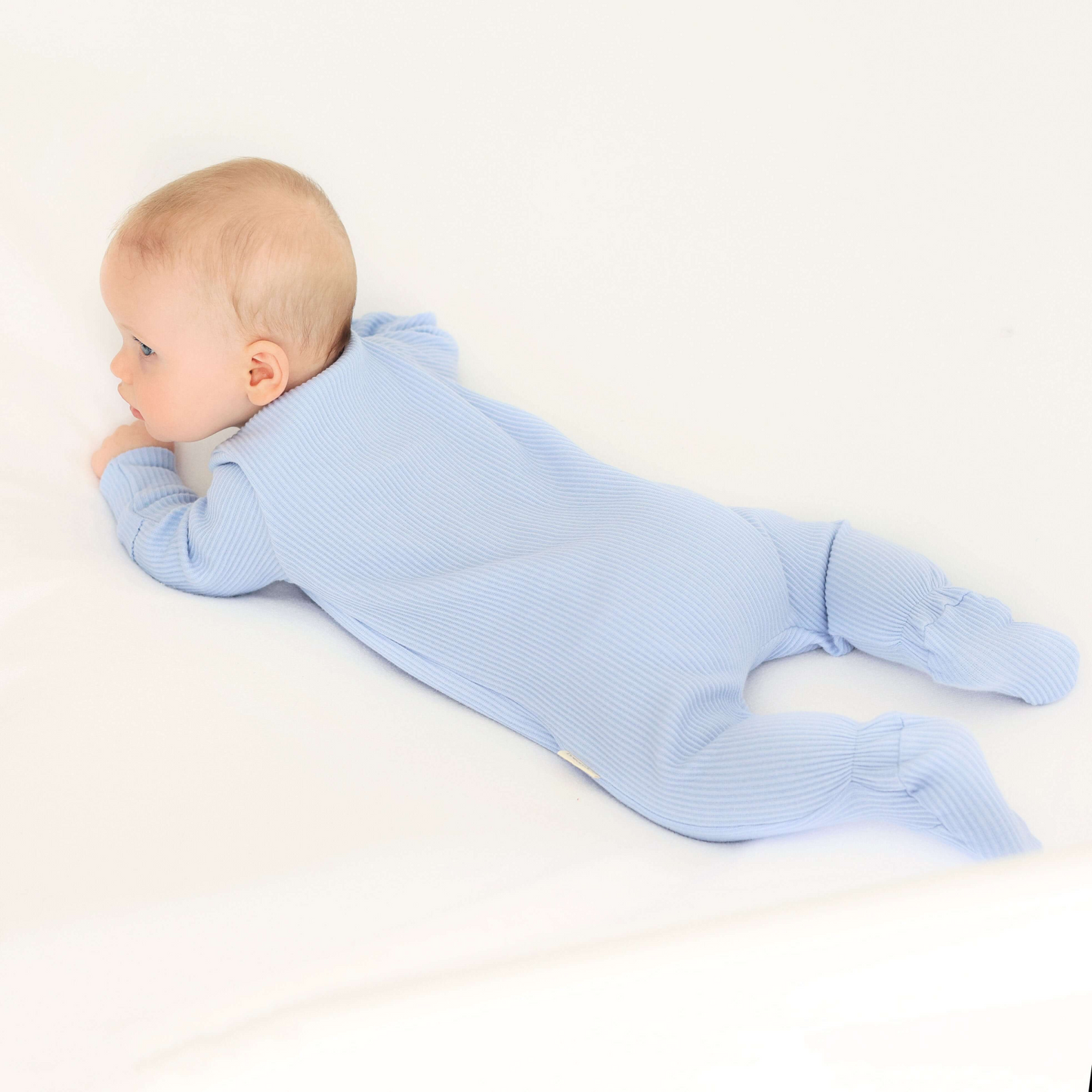 Powder Blue Zip up Ribbed Romper Babygrow Sleepsuit 0-3Y Unisex