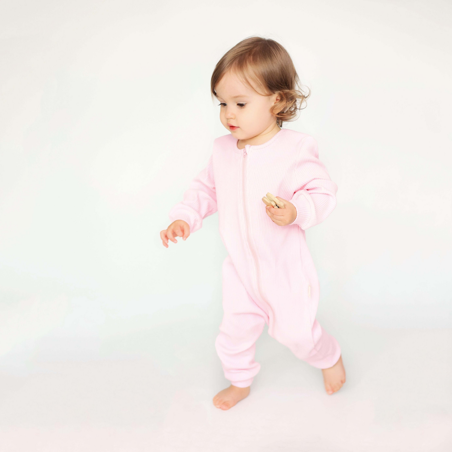 Sweet Pink Grey Zip up Ribbed Romper Babygrow Sleepsuit 0-3Y Unisex