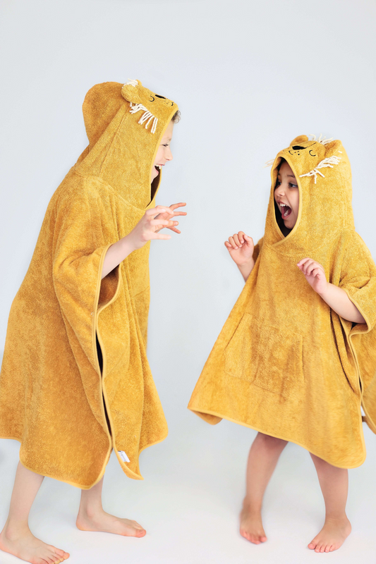 Lion Animals Kids Hooded Towel Poncho 100% Combed Cotton