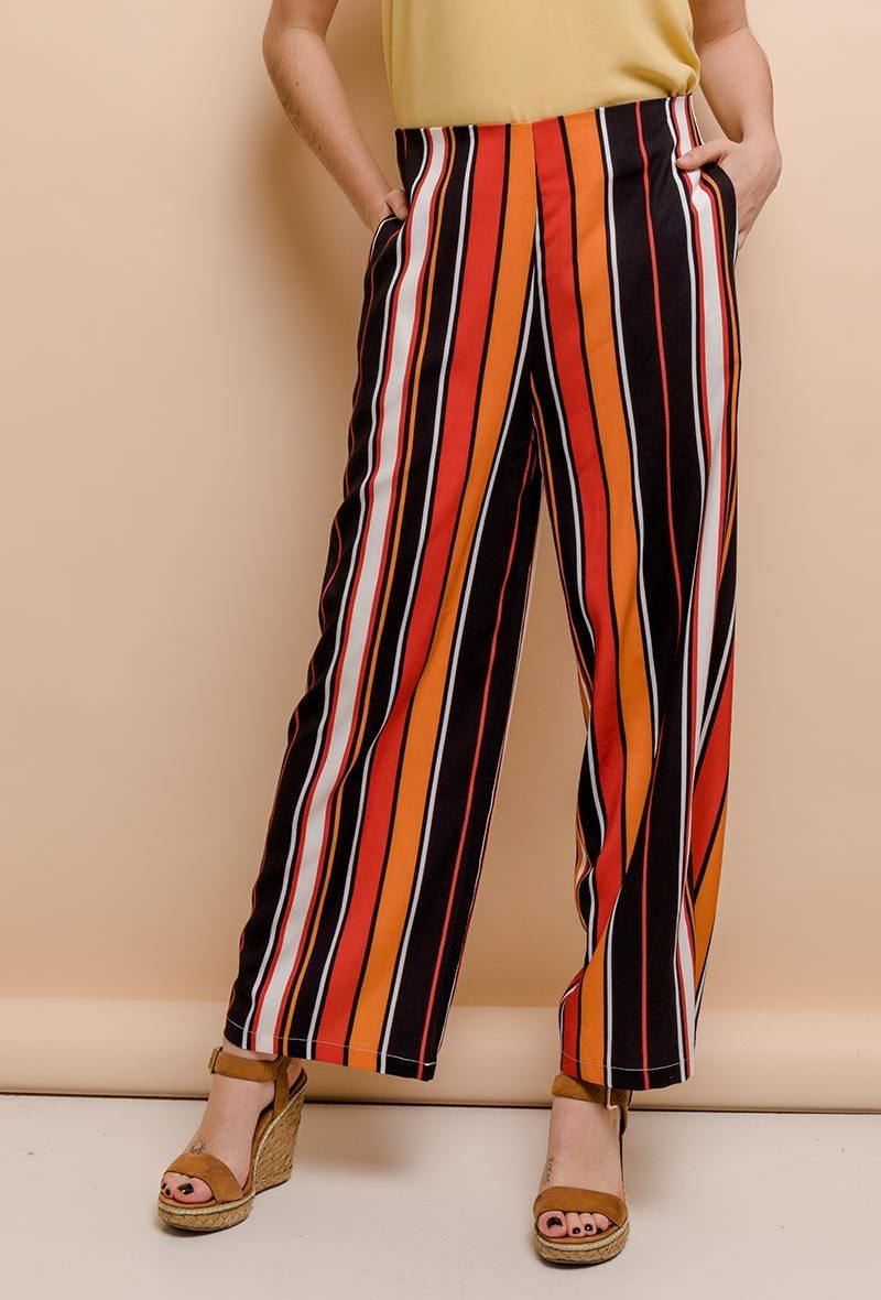 High Waist Palazzo Trousers in Multicolour Stripe