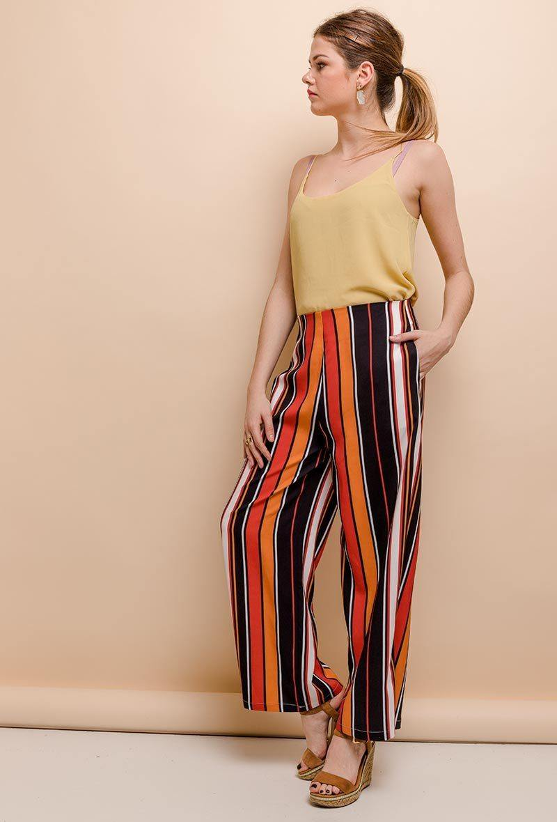 High Waist Palazzo Trousers in Multicolour Stripe