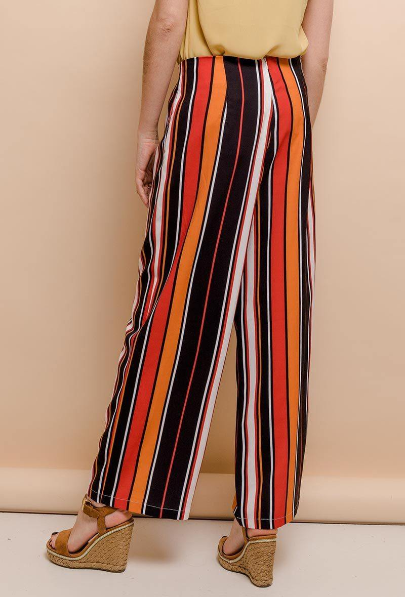 High Waist Palazzo Trousers in Multicolour Stripe