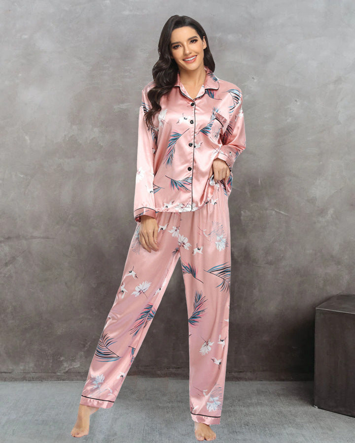 Women's Print Pajama Set Long Sleeve Tops And Pants Loungewear Sleepwear