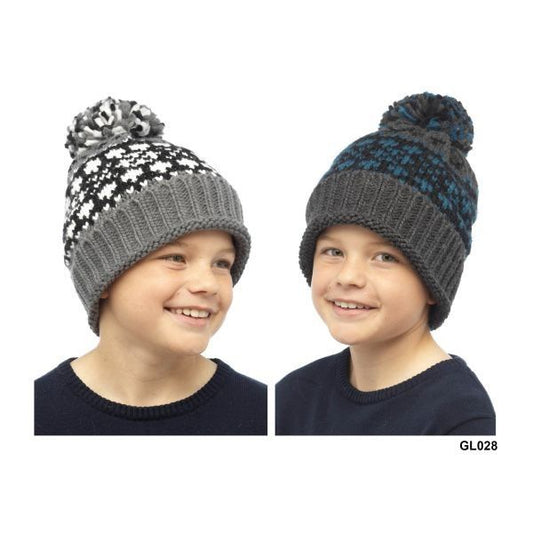 Kids Chunky Fairisle Pom Pom Hat